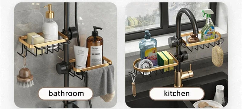 Kitchen Space Aluminum Sink Drain Rack Sponge Storage Faucet Holder Soap Drainer Shelf Basket Organizer Bathroom Accessories