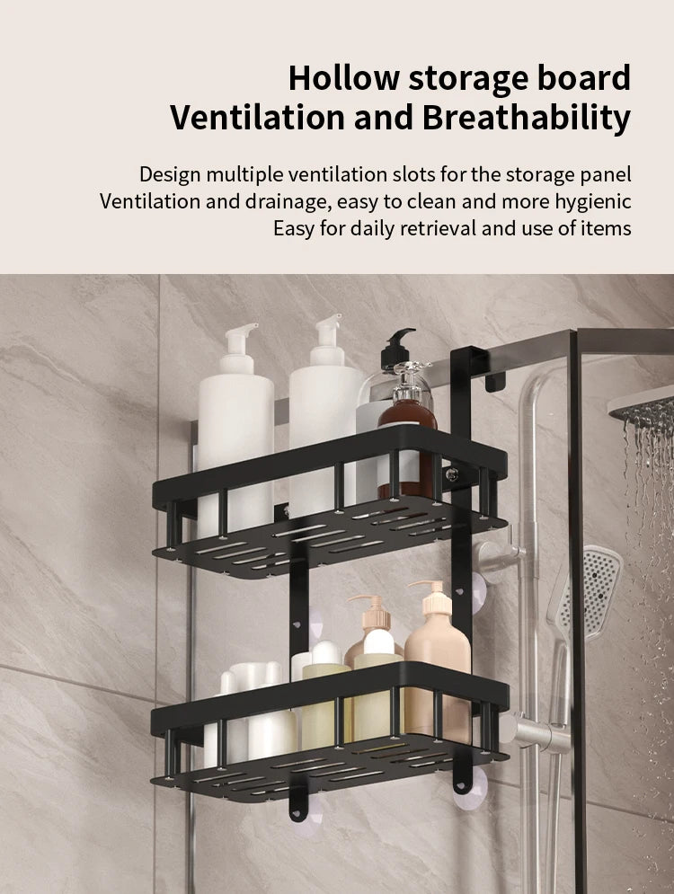 Bathroom wall mounted three-layer storage rack, door mounted rack, shower gel rack, shower room supplies storage rack
