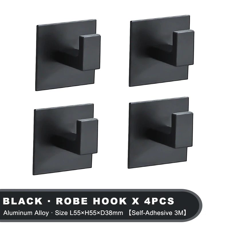 1-4Pcs Strong Adhesive Wall Hook Sticker Hanging Coat Rack Clothes Hanger Shower Robe Hook Kitchen Bathroom Towel hooks Black