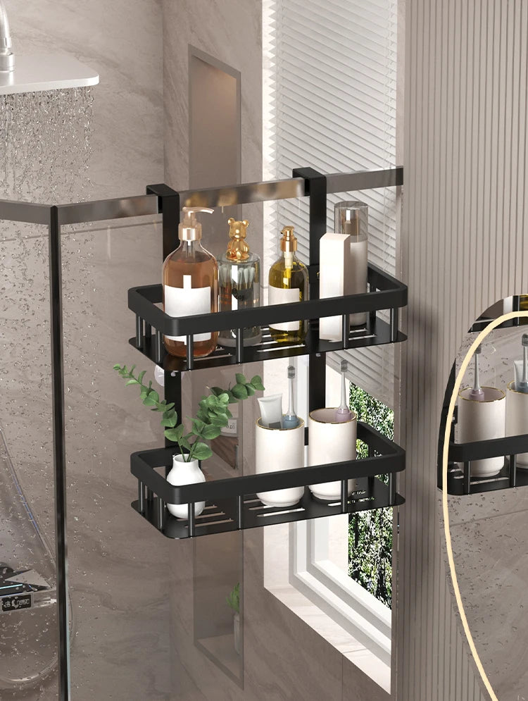 Bathroom wall mounted three-layer storage rack, door mounted rack, shower gel rack, shower room supplies storage rack