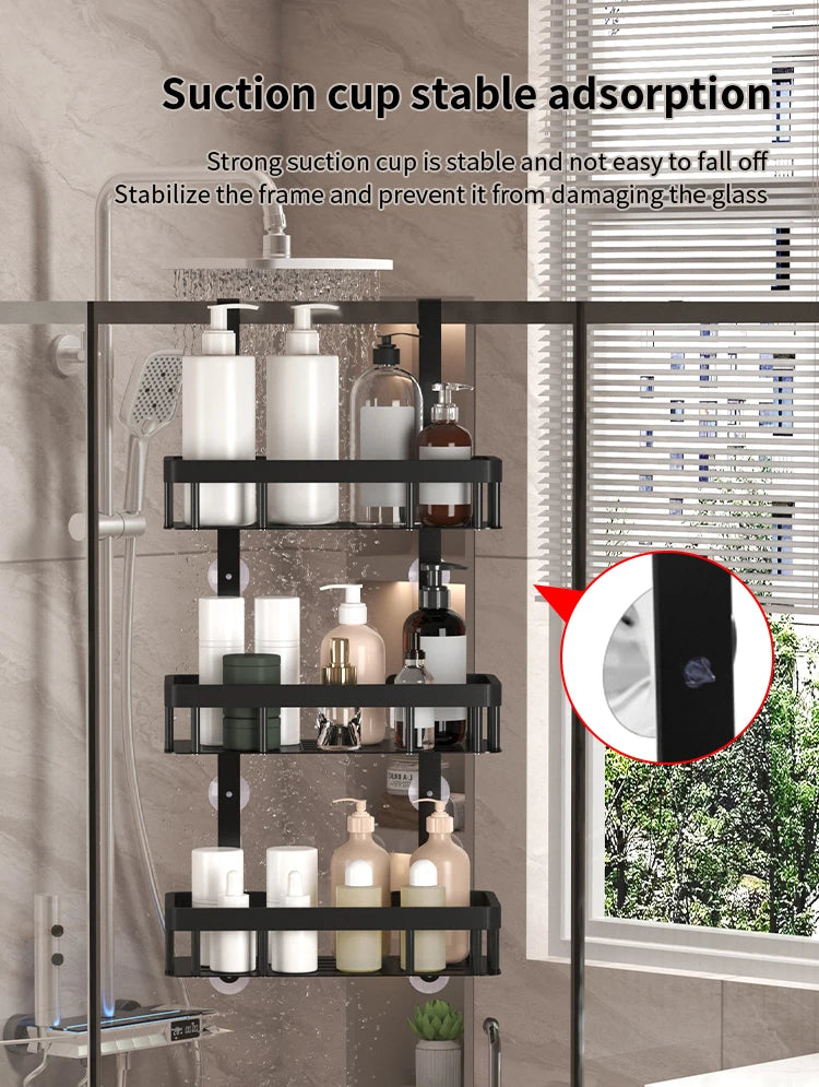 Bathroom wall mounted three-layer storage rack, door mounted rack, shower gel rack, shower room supplies storage rack