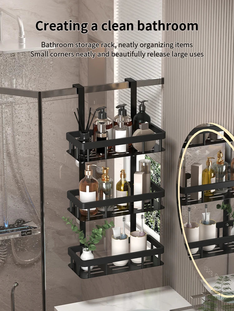 Bathroom wall mounted three-layer storage rack, door mounted rack, shower gel rack, shower room supplies storage rack