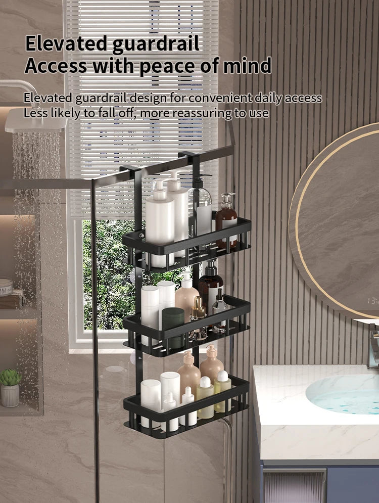 Bathroom wall mounted three-layer storage rack, door mounted rack, shower gel rack, shower room supplies storage rack