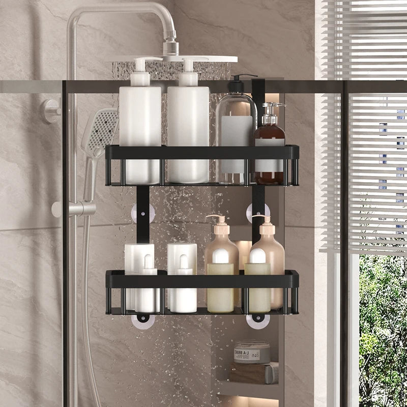 Bathroom wall mounted three-layer storage rack, door mounted rack, shower gel rack, shower room supplies storage rack