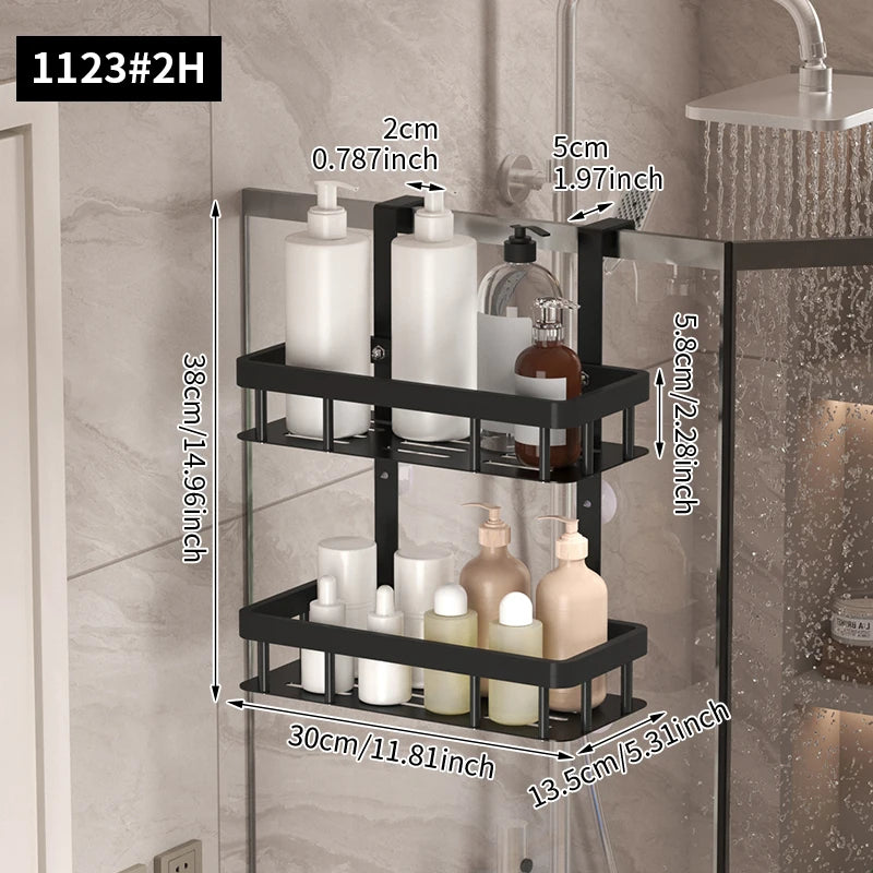 Bathroom wall mounted three-layer storage rack, door mounted rack, shower gel rack, shower room supplies storage rack