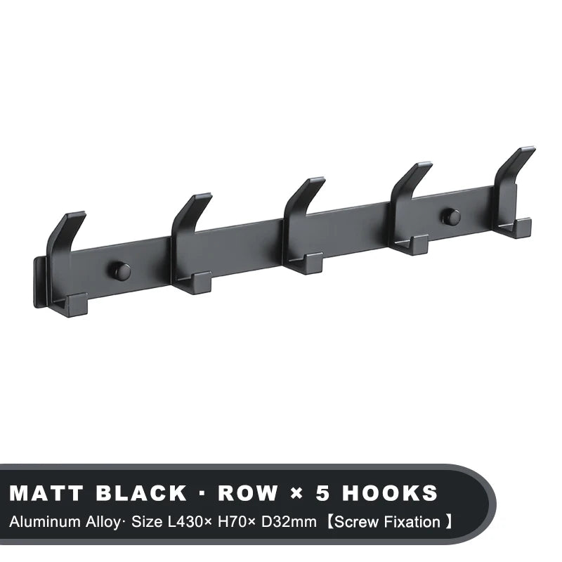 Modern Hanging Hooks For Wall Aluminium Black Towel Holder Bathroom Door Clothe Hanger Coat Rack Wall Mounted
