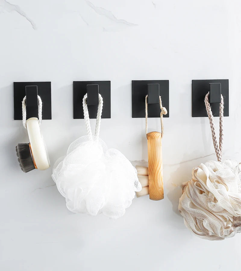 1-4Pcs Strong Adhesive Wall Hook Sticker Hanging Coat Rack Clothes Hanger Shower Robe Hook Kitchen Bathroom Towel hooks Black