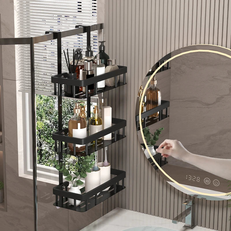 Bathroom wall mounted three-layer storage rack, door mounted rack, shower gel rack, shower room supplies storage rack