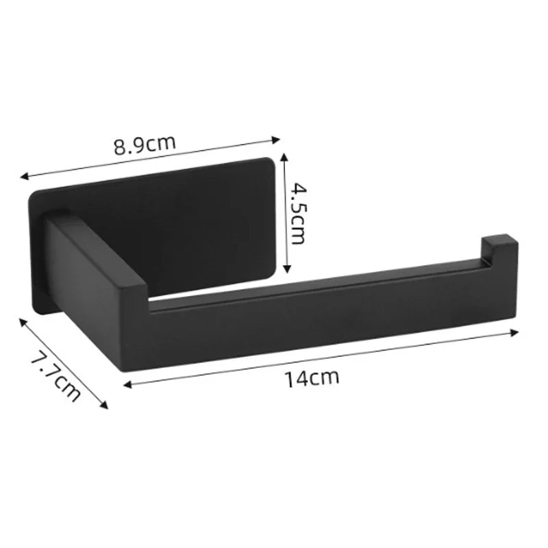 Stainless Steel Toilet Roll Holder Self Adhesive in Bathroom Tissue Paper Holder Black Finish Easy Installation no Screw