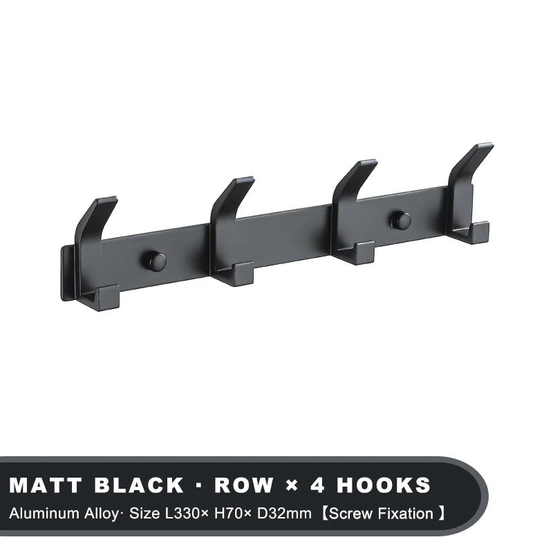 Modern Hanging Hooks For Wall Aluminium Black Towel Holder Bathroom Door Clothe Hanger Coat Rack Wall Mounted