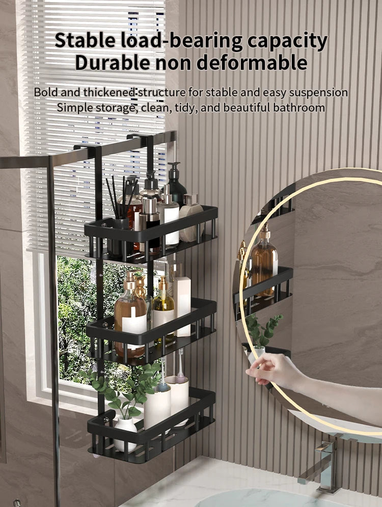 Bathroom wall mounted three-layer storage rack, door mounted rack, shower gel rack, shower room supplies storage rack