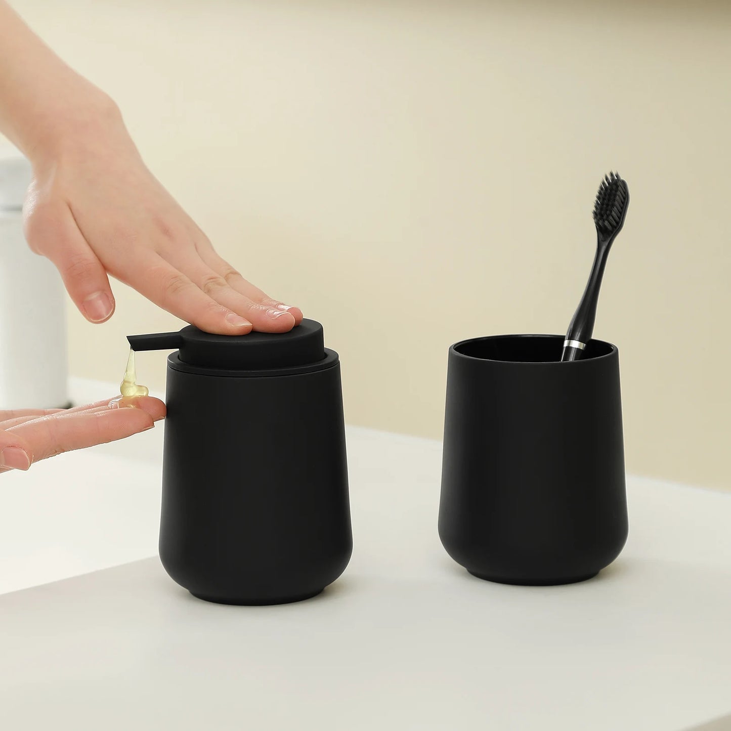 Matte Black Liquid Hand Soap Dispenser Plastic 11oz - Modern Minimalist Style for Bathroom & Kitchen Countertop Refillable
