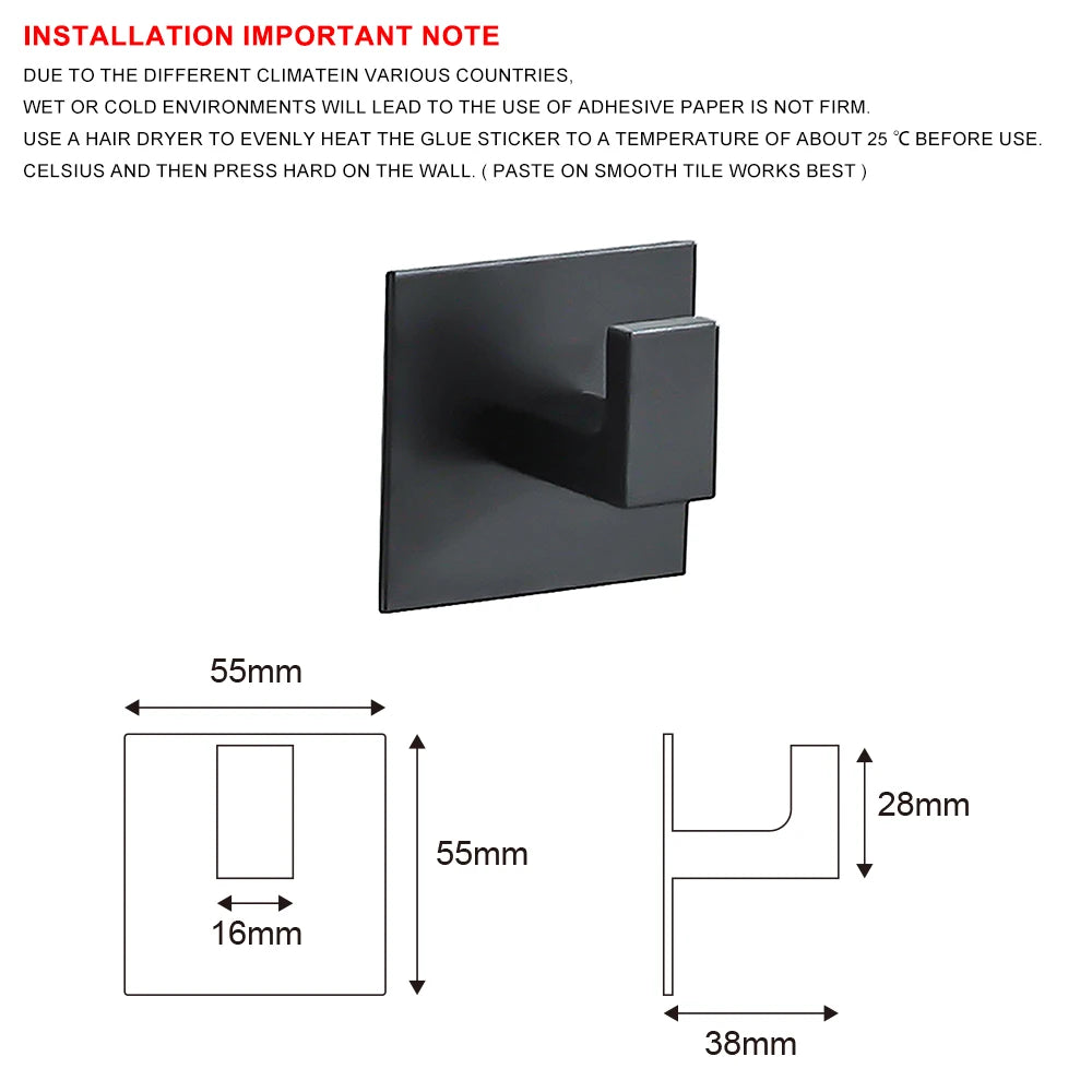 1-4Pcs Strong Adhesive Wall Hook Sticker Hanging Coat Rack Clothes Hanger Shower Robe Hook Kitchen Bathroom Towel hooks Black