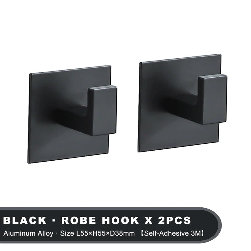 1-4Pcs Strong Adhesive Wall Hook Sticker Hanging Coat Rack Clothes Hanger Shower Robe Hook Kitchen Bathroom Towel hooks Black