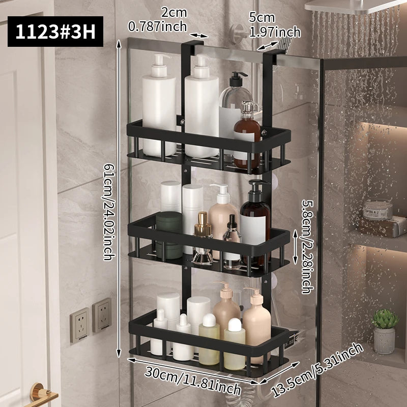 Bathroom wall mounted three-layer storage rack, door mounted rack, shower gel rack, shower room supplies storage rack