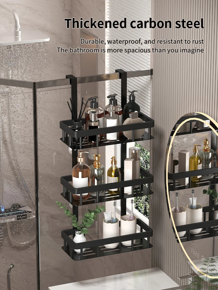 Bathroom wall mounted three-layer storage rack, door mounted rack, shower gel rack, shower room supplies storage rack