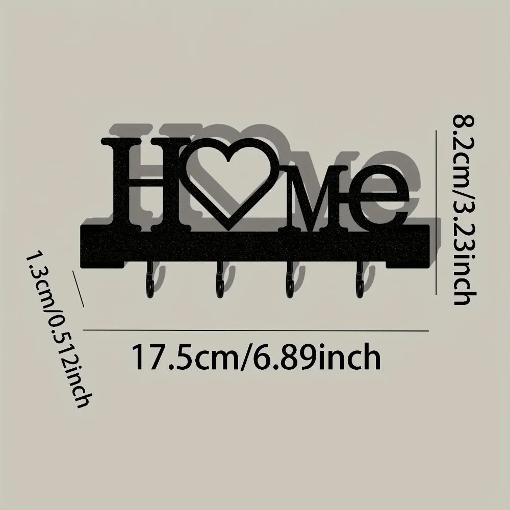 "Home Love" Shaped Key Holder with Hooks - No-Drill Wall Mount, Metal Organizer for Living Room Decor,Key Rack | Key Hanger Wall