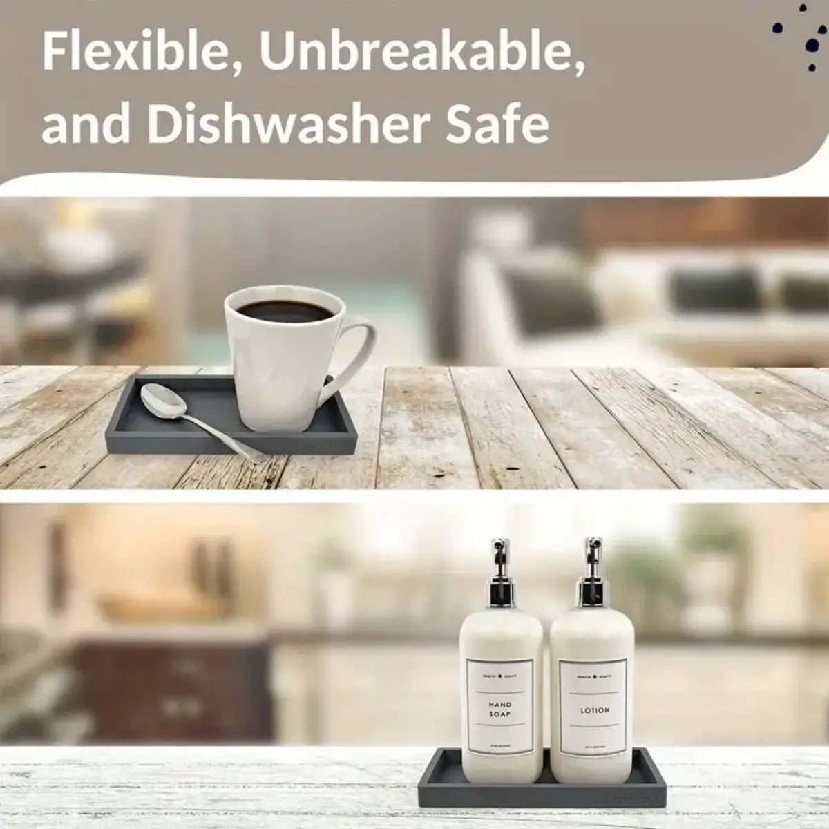 Silicone tray for bathroom countertops, hand sanitizer shampoo storage tray, jewelry display tray for decorative storage