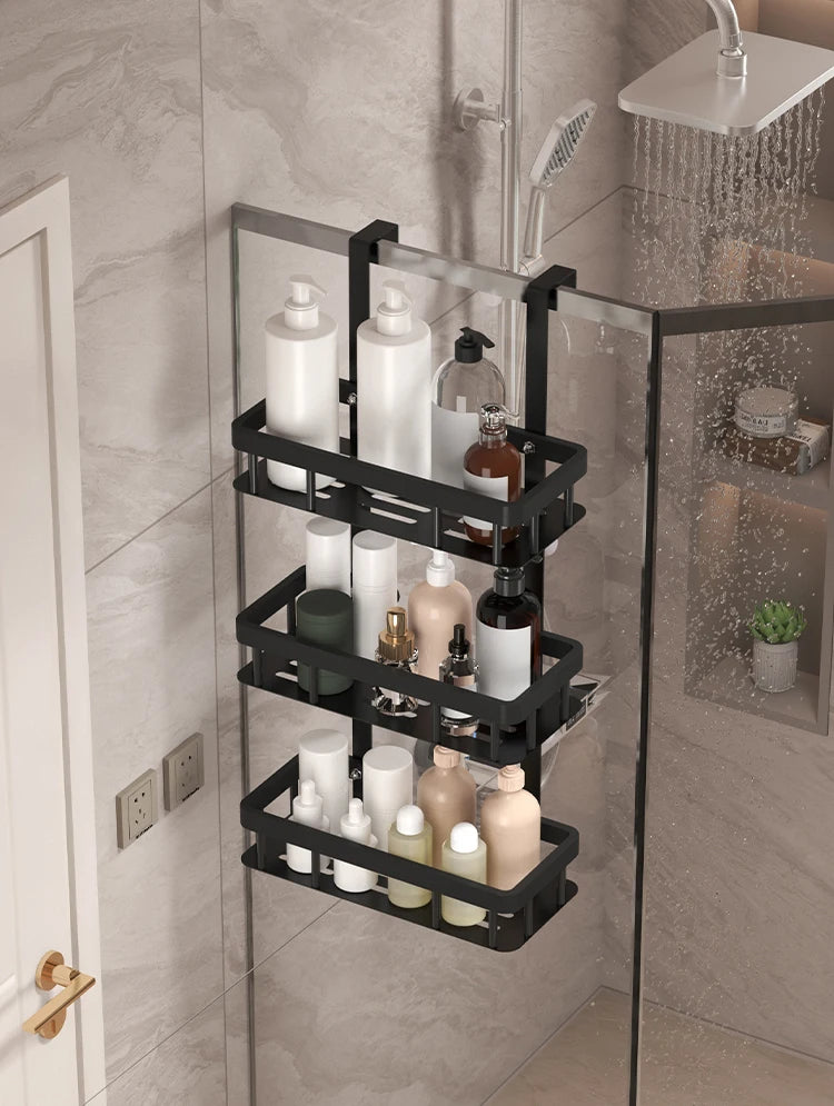 Bathroom wall mounted three-layer storage rack, door mounted rack, shower gel rack, shower room supplies storage rack