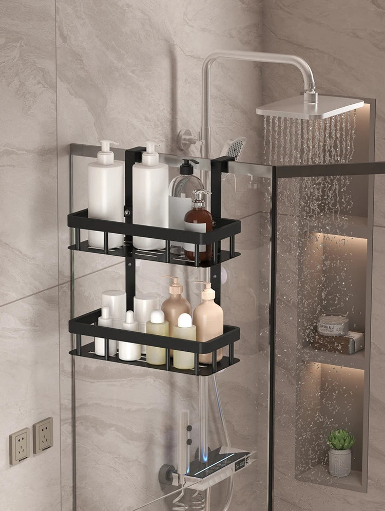 Bathroom wall mounted three-layer storage rack, door mounted rack, shower gel rack, shower room supplies storage rack
