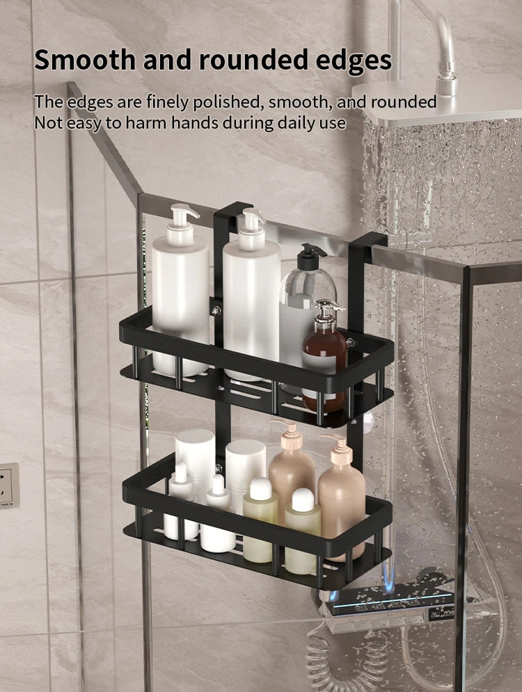 Bathroom wall mounted three-layer storage rack, door mounted rack, shower gel rack, shower room supplies storage rack