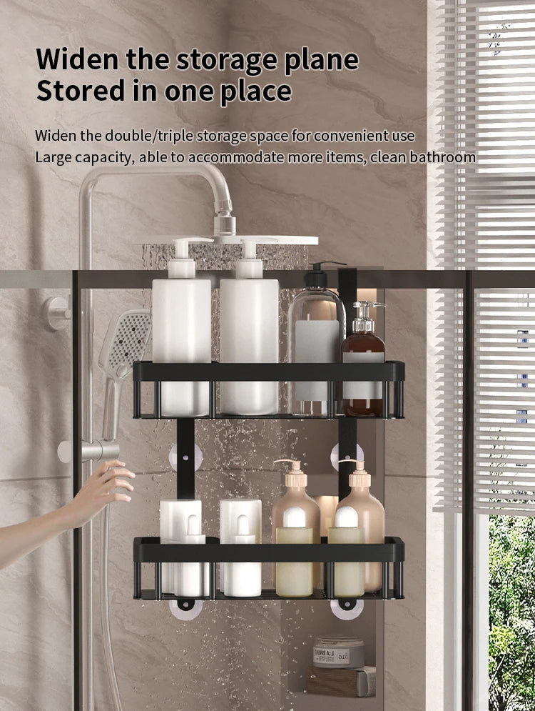 Bathroom wall mounted three-layer storage rack, door mounted rack, shower gel rack, shower room supplies storage rack