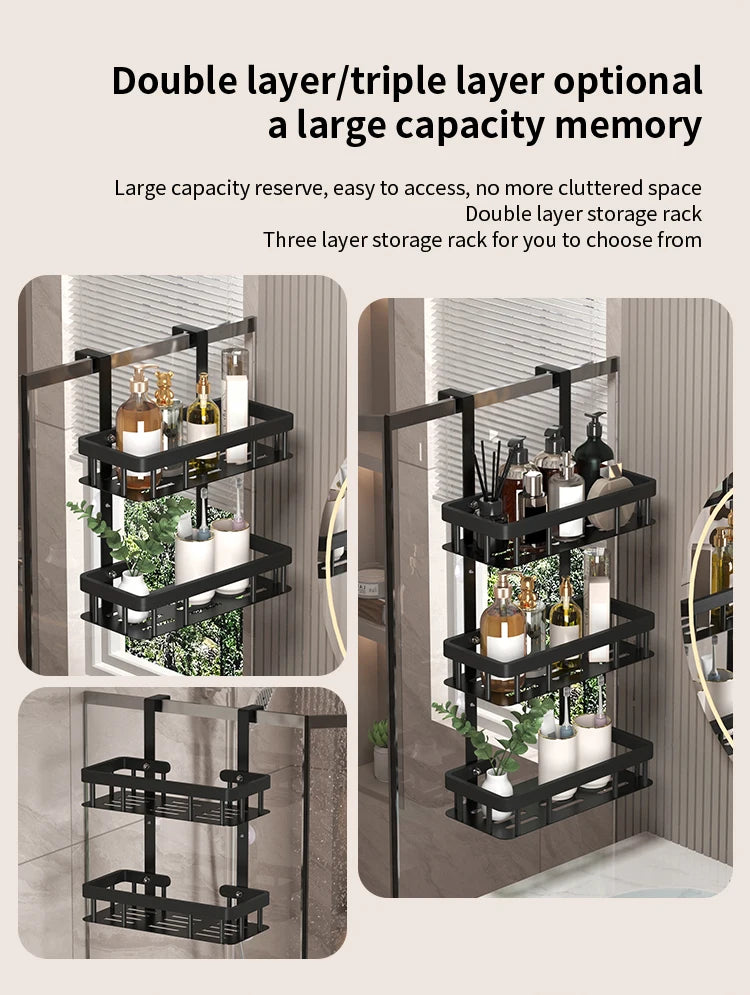 Bathroom wall mounted three-layer storage rack, door mounted rack, shower gel rack, shower room supplies storage rack