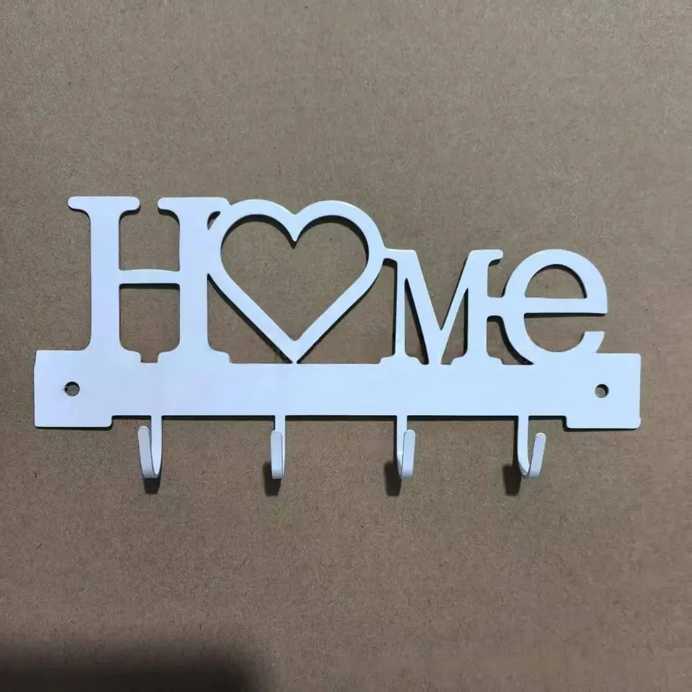 "Home Love" Shaped Key Holder with Hooks - No-Drill Wall Mount, Metal Organizer for Living Room Decor,Key Rack | Key Hanger Wall