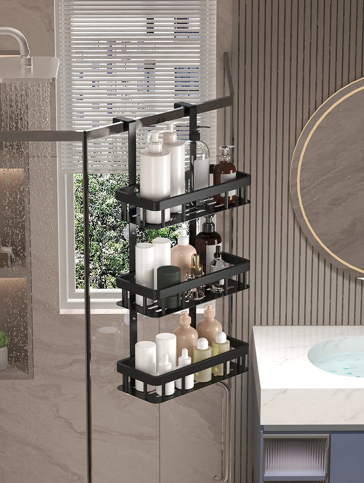 Bathroom wall mounted three-layer storage rack, door mounted rack, shower gel rack, shower room supplies storage rack