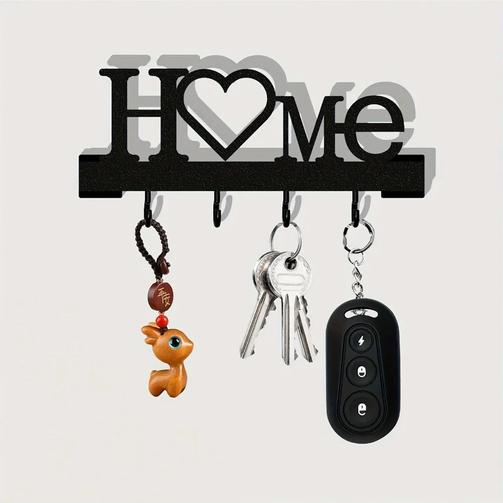 "Home Love" Shaped Key Holder with Hooks - No-Drill Wall Mount, Metal Organizer for Living Room Decor,Key Rack | Key Hanger Wall