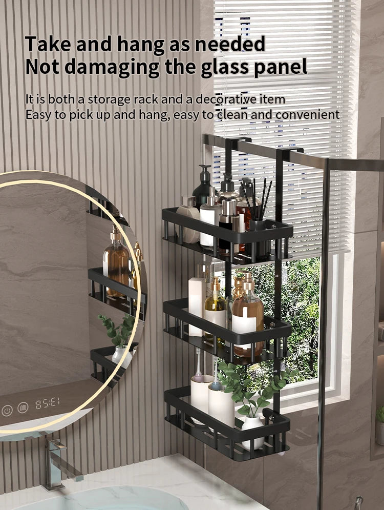 Bathroom wall mounted three-layer storage rack, door mounted rack, shower gel rack, shower room supplies storage rack