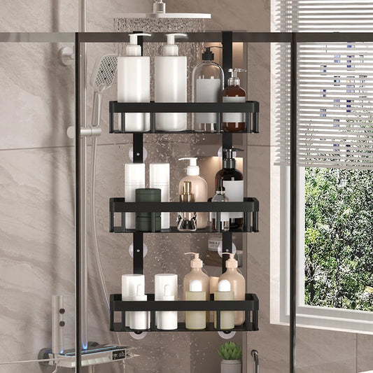 Bathroom wall mounted three-layer storage rack, door mounted rack, shower gel rack, shower room supplies storage rack