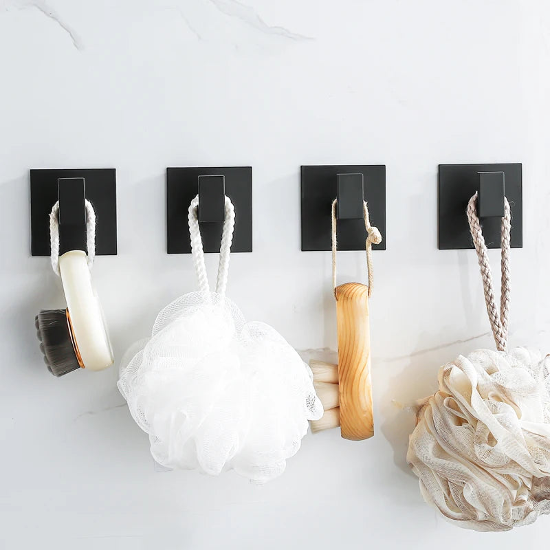 1-4Pcs Strong Adhesive Wall Hook Sticker Hanging Coat Rack Clothes Hanger Shower Robe Hook Kitchen Bathroom Towel hooks Black
